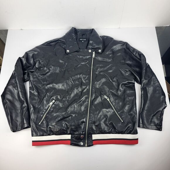 New Look Women's Black Faux Leather Jacket Coat Size 1X - Picture 2 of 14